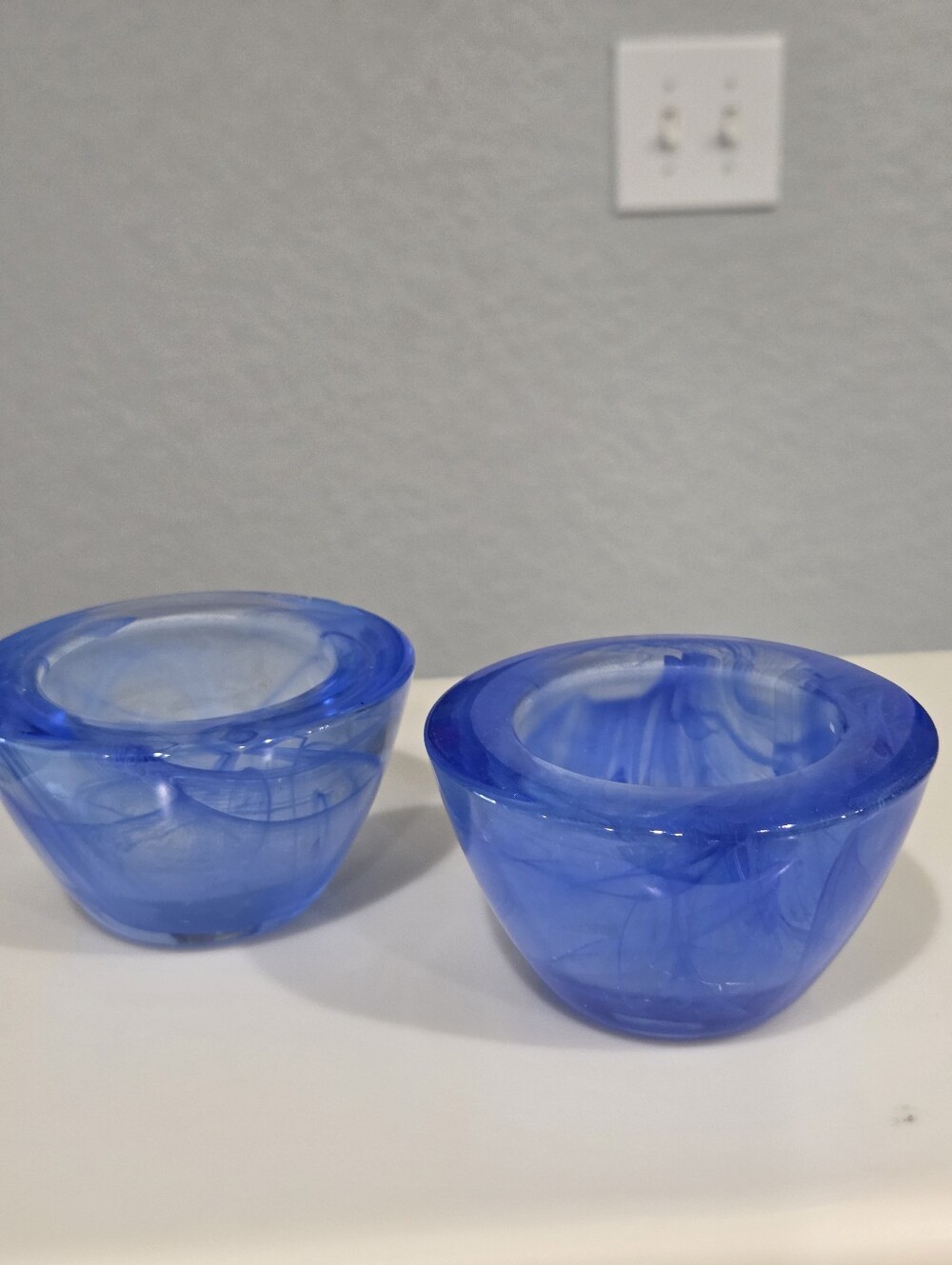 Pair of PartyLite Swirled Blue Glass Bowls/Tea Lights